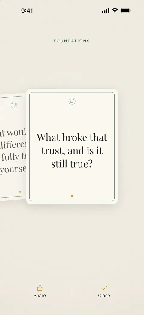 A deeper question card, with the first question resting alongside